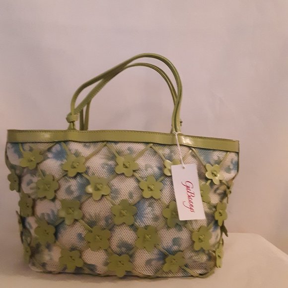 Vintage New Ga Baangs Green Spring Summer Floral Design Purse - Picture 1 of 11